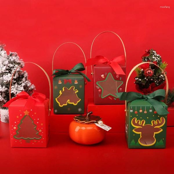 Decoraciones navideñas, 3 uds., Cajas de regalo, caja de embalaje de galletas de caramelo, papel de alce de Papá Noel con cintas de lazo, bolsas para envolver fiestas de año