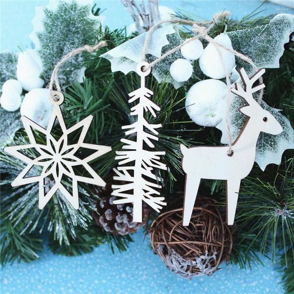 Adornos navideños 3 uds. Feliz año Feliz árbol colgante colgante ciervos de Navidad colgantes de madera adornos DIY para fiesta