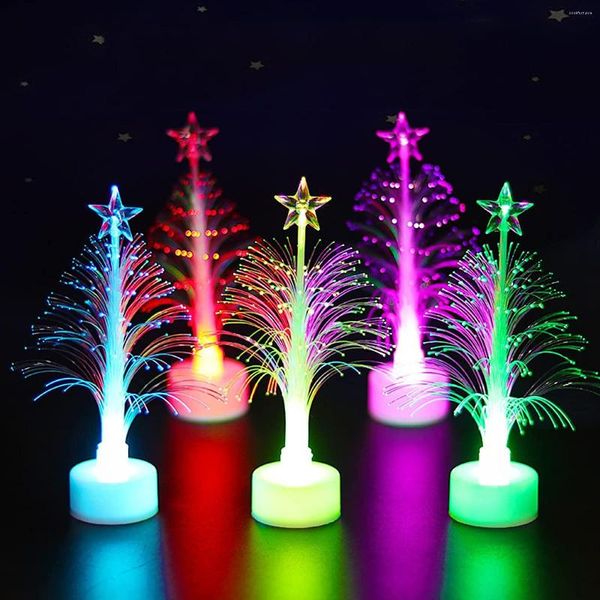 Decoraciones navideñas 3 uds LED colorido árbol de fibra óptica batería Mini Flash luz nocturna regalo romántico