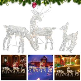 Decoraciones navideñas, 3 uds., familia de ciervos iluminados, decoración de invierno al aire libre para patios delanteros, patio 231120