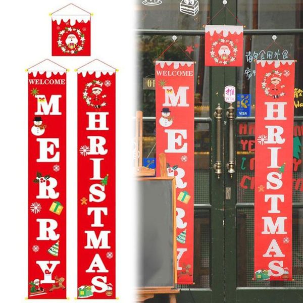 Décorations de Noël 3pcs Joyeux Bannière Couplet Porte Rideau Tissu Bienvenue Drapeau Suspendu Ornement L5