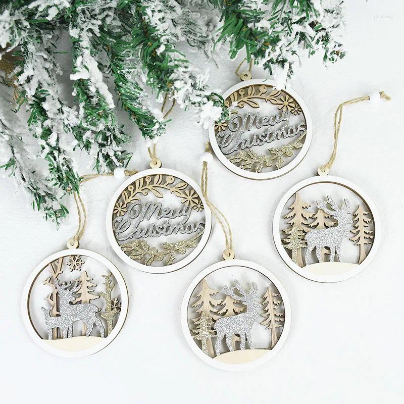 Christmas Decorations 3pcs Merry Wooden Pendants Elk Xmas Tree Hanging Ornaments Decoration For Home Year 2024 Navidad Decor