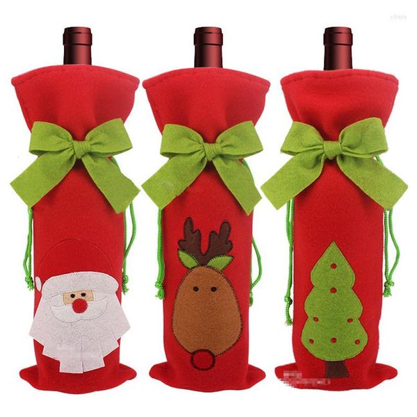 Decoraciones navideñas 3 unids/pack para el hogar 2023 regalo de dibujos animados botella de vino tinto bolsas cubierta ropa lazo vendaje cena fiesta