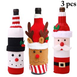 Décorations de Noël 3pcs bouteille de vin rouge couvre sac vacances père Noël couverture de champagne pour la maison
