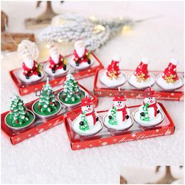 Décorations de Noël 3pcs / Set Santa Candle Set Pine Cone Bonhomme de neige en forme de bougies de fête de mariage sans fumée Décor Drop Livraison Hom Dheyr