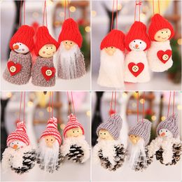 Kerstversiering 3 stks / set Santa Claus Sneeuwman Opknoping Ornamenten Dennenappel Kerstmis Tree Venster Hanger Doll Home Party Kids Gifts WX9-1653