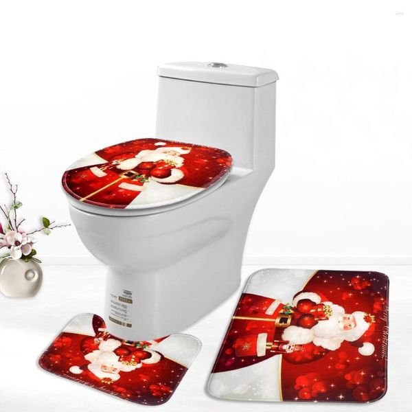 Decoraciones navideñas 3pcs/set Santa Claus Cover Cover for Home No-Slip Bathmat Suministros de baño