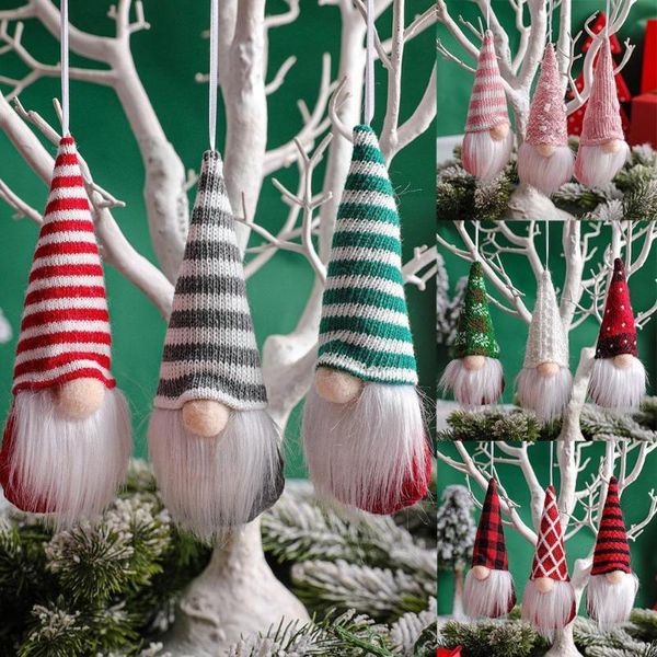 Decoraciones navideñas 3 unids/set adornos de árbol muñeco de peluche rosa tela colgante hogar más 16X6Cm decoración Color regalo G0Q1
