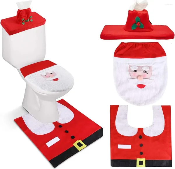 Décorations de Noël 3pcs Couverture de toilette Père Noël Bonhomme de neige Elk Elf pour la maison Ornements Année Salle de bain