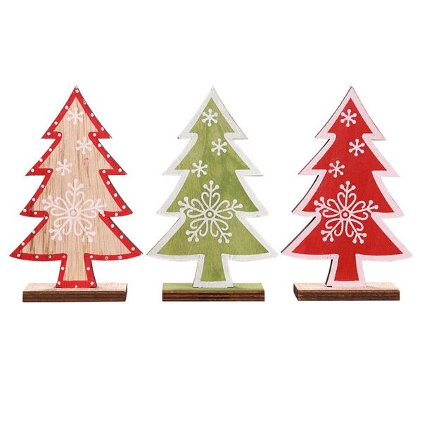 Adornos navideños, 3 uds., adorno de árbol de impresión de madera, modelo decorativo de escritorio creativo, accesorio con soporte para vivir