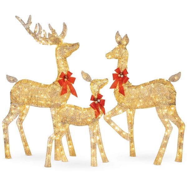 Décorations de Noël Ensemble de famille de cerfs éclairés 3 pièces Décoration de cour extérieure avec 360 lumières LED Stakes Zip Ties Decor 220829