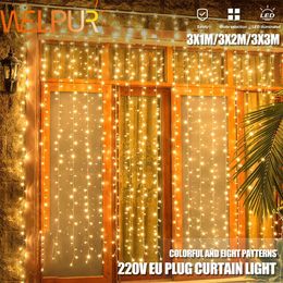 Décorations de Noël 3x1/3x2/3x LED rideau glaçon chaîne lumières noël fée lampe guirlande extérieure pour mariage/fête/jardin décoration de la maison 231214