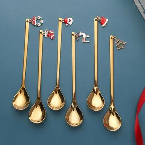 Kerstdecoraties 4/6pcs Xmas Coffee Spoons Dessert Lepel Tafelgereedschap Geschenken voor Home Kitchen Accessoires Jaar