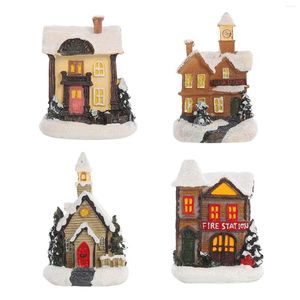 Décorations de Noël Maisons de village de 4 pouces avec lumière LED Miniatures en résine Scène de maison de neige Excitation à piles