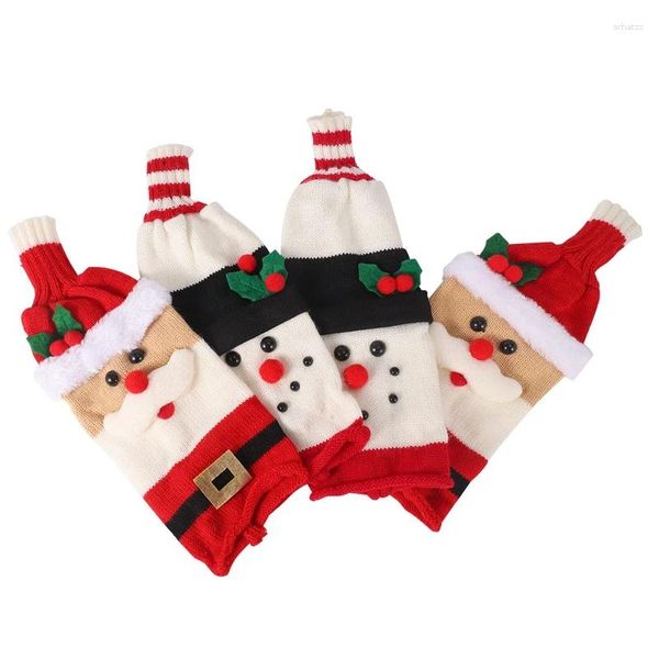 Décorations de Noël 4 pcs mignon couverture de bouteille de vin pull tricoté pour la table de fête de vacances décoration de la maison