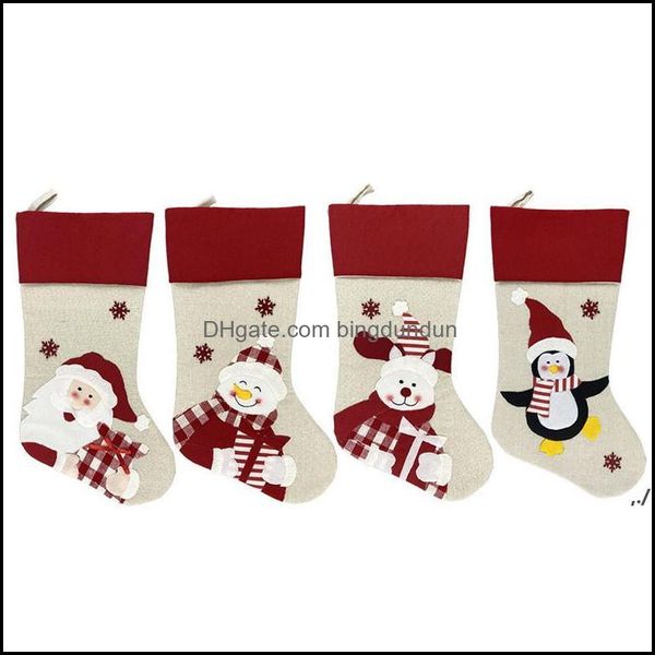 Decoraciones navideñas 4 estilos 47X22Cm Medias de tela no tejida Anciano Muñeco de nieve Elk Penguin Creativo Santa Navidad Medias Bolsa de regalo C Ottuf