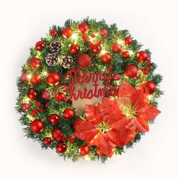 Décorations de Noël 4050cm Couronne rouge Boule d'arbre de Noël Guirlande de fleurs Porte en rotin Ornement suspendu Année Navidad Home Windown Décor 231025