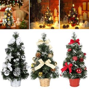 Kerstdecoraties 40 cm Mini Christmas Tree met LED -verlichting Xmas tafelblad miniatuur kunstmatig ornament voor huizendecoratie navidad jaar 220921