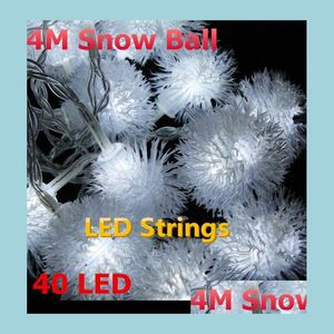 Decoraciones navideñas 40Led 4M White Snowflake Led String Snow Pompon Christmas Light / Wedding / Party Decoration Lights 2Pcs Drop Del Dh2Gj