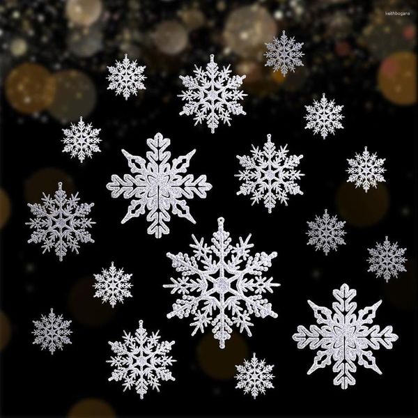Décorations de Noël 40pcs Silver Glitter Flocons de neige artificiels en plastique Faux flocon de neige Ornements d'arbre de Noël Année Navidad