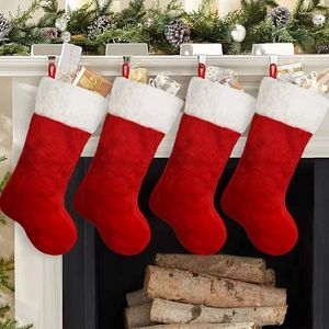 Décorations de Noël 42cm Bas Blanc Peluche Manchette Chaussettes suspendues Sac cadeau personnalisé Saison de stockage Décor de cheminée