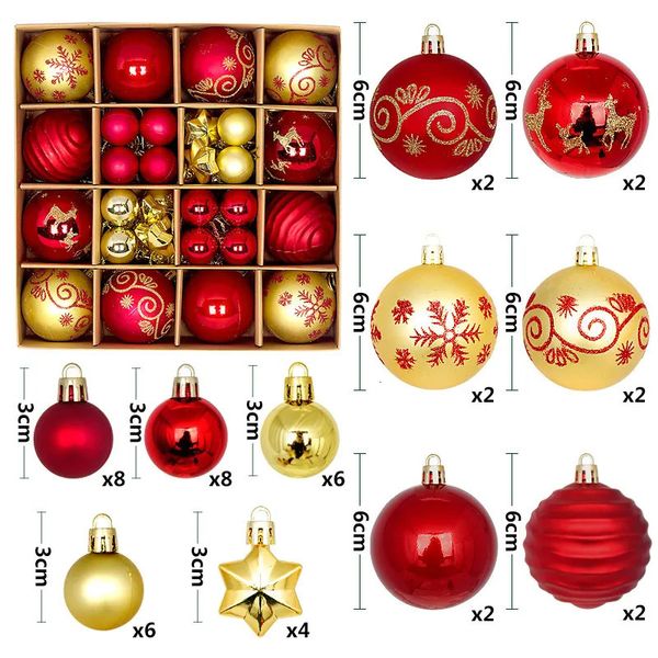 Décorations de Noël 44 pièces boules de Noël 3-6 cm ornements de boule d'arbre de Noël peints avec des cordes suspendues pour la décoration de fête de Noël 231010