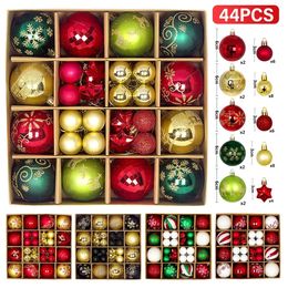 Décorations de Noël 44 pièces boules d'arbre de noël multicolores décorations de noël boule cadeau bricolage suspendus artisanat ornements ensemble pour fournitures de fête à la maison 231207