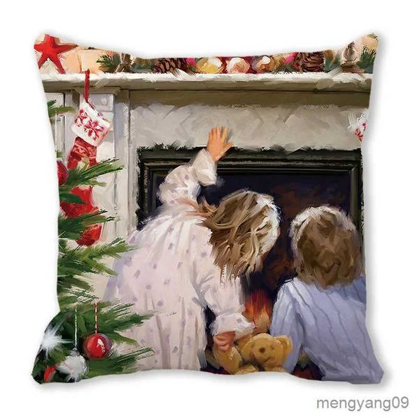 Décorations de Noël 45 * 45 cm cas de Noël de bande dessinée Santa Elk bonhomme de neige housse de coussin joyeux Noël décor pour la maison lit canapé Noel chien décoratif R231107