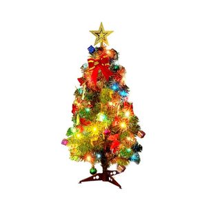 Kerstdecoraties 45/60cm LED Artificial Mini Tree met Pinecone Santa Bow Ribbon Star Ornamenten String Light Tabletop Desk Homechristma