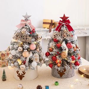 Décorations de Noël 45/60 cm Mini arbre de Noël avec des lumières bricolage bureau doré rouge décorations de Noël année maison fête fenêtres ornements 231121
