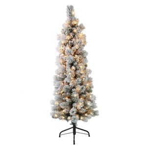 Décorations de Noël Arbre artificiel de crayon de pin de Portland floqué pré-éclairé de 45 pieds avec 100 décorations de lumières claires répertoriées UL 231113