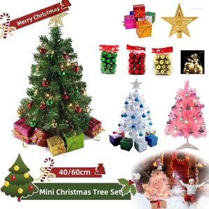 Décorations de Noël 45cm/60cm, petit ensemble d'arbres de bureau, sapin vert blanc avec ornements, décoration de bureau, fournitures de fête de Festival