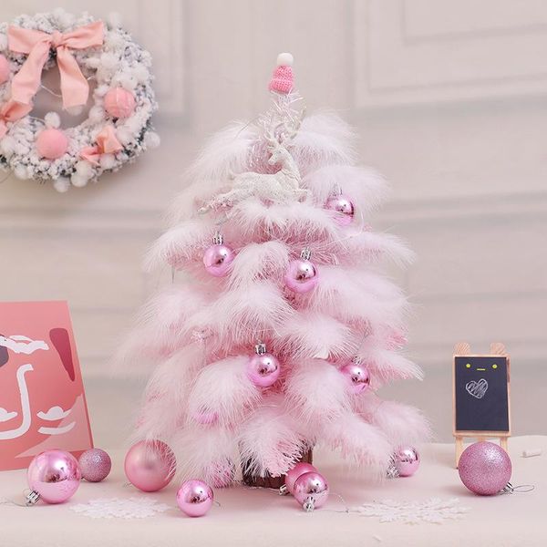 Décorations de Noël 45cm Arbre Mini Cherry Blossom Rose Plume LED Deluxe pour l'année Cadeau de Noël Home Office El Décoration