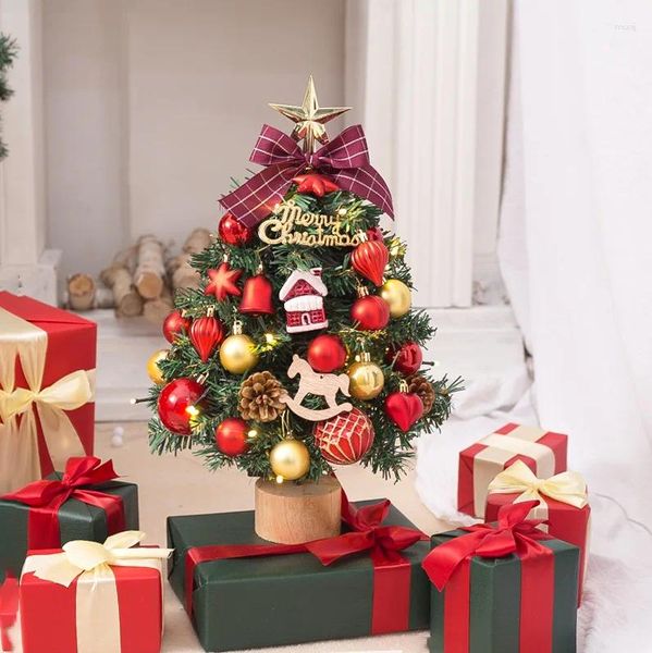 Decoraciones navideñas Árbol de 45 cm con luz 2023 Mini adornos de decoración de escritorio artificiales para el año de la mesa.