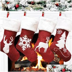 Decoraciones navideñas 46 cm Medias navideñas Calcetines colgantes Medias navideñas rústicas personalizadas Decoraciones de copos de nieve Fiesta familiar Holi Dh3Od