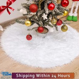 Decoraciones navideñas 48/78/90/122 cm Falda de árbol de Navidad Alfombra de piel sintética Copo de nieve Alfombra de felpa blanca para el hogar Árbol de Navidad Año Noel Delantal Adorno 231006