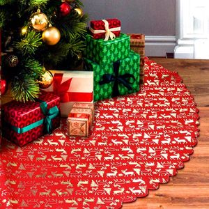 Décorations de noël 48 pouces jupe d'arbre rouge avec or cerf tapis de noël couverture de tapis de sol pour la maison année 2022