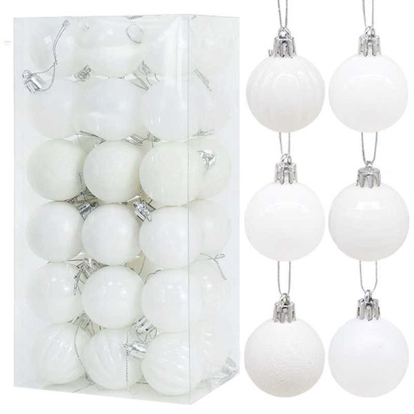 Décorations de Noël 4 cm boules d'arbre blanc décor 36 pièces/boîte en plastique boule de Noël ornement pour la maison intérieur extérieur Navidad fournitures Y2209