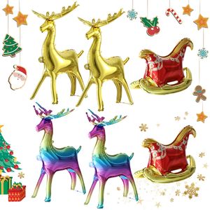 Decorazioni natalizie 4D Simpatico cervo alce dorato in piedi con palloncini foil a slitta Decorazioni natalizie per feste in casa Regali Renne colorate Slitta di alci di Babbo Natale 231205