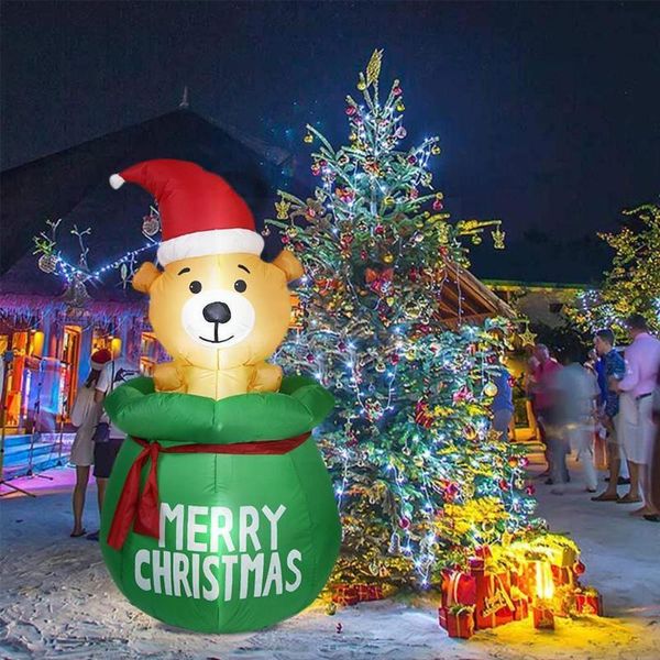 Décorations de Noël 4 pieds gonflables mignonnes, pelouse de renne gonflable avec prise de cour de Noël, lumières d'extérieur Led EU G6y3