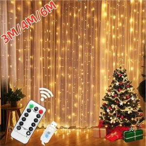 Décorations de Noël 4m 6m rideau LED Garland à la fenêtre USB Festoon Fairy Lights avec une année à distance décoration LED 230919