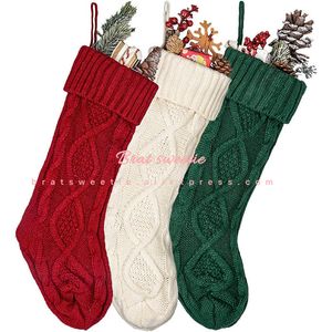 Décorations de Noël 4pcs bas 18 pouces de grande taille chaussettes en tricot câble sacs cadeaux pour la maison ornements d'arbre de Noël l220912