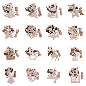 Décorations de Noël 5 10 pcs Creux Arbre De Noël Père Noël Étoile Ange Bonhomme De Neige Cerf Pendentifs En Bois Ornement Suspendu Décoration De Mariage Noel 220912