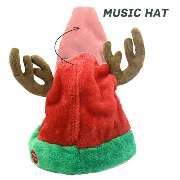 Decoraciones navideñas 5 Elección Musical Bell Santa Antler Hat Cantando Bailando Movimiento Eléctrico Peluche Adulto Invierno Cálido Gif 221130