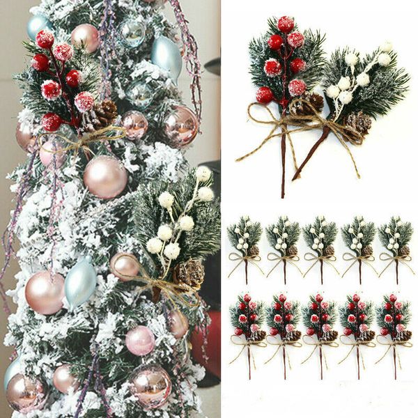 Décorations de Noël 5 Pcs Faux Neige Givre Pin Branche Cône Berry Holly DIY Xmas Tree party Ornement Maison Décoration De Noël Fournitures Cadeau Fournitures 221125