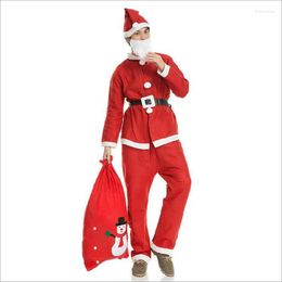 Kerstdecoraties 5 Sets Merry Costumes Santa Claus Cosplay Kleding Niet-geweven volwassen mannelijke showvoorstellingen feest/verjaardagskleding 2023