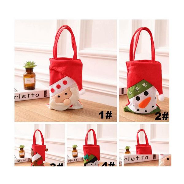 Decoraciones navideñas 5 Estilos Bolsas de dulces Adorno de bolso Bolsa de regalo de tela de fieltro creativa Decoración de Santa Artículos promocionales Drop Deli Dhz0P