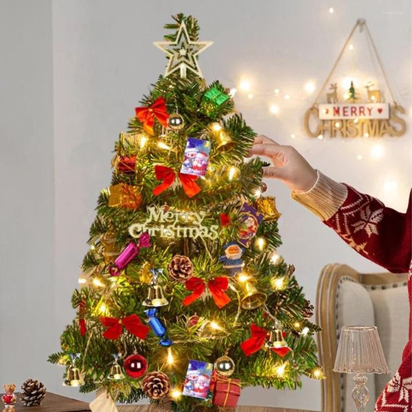 Décorations de Noël 50/55/60 cm Kit d'arbre artificiel de table avec lumières Petit mini ensemble DIY Ornement de décoration de bureau de Noël