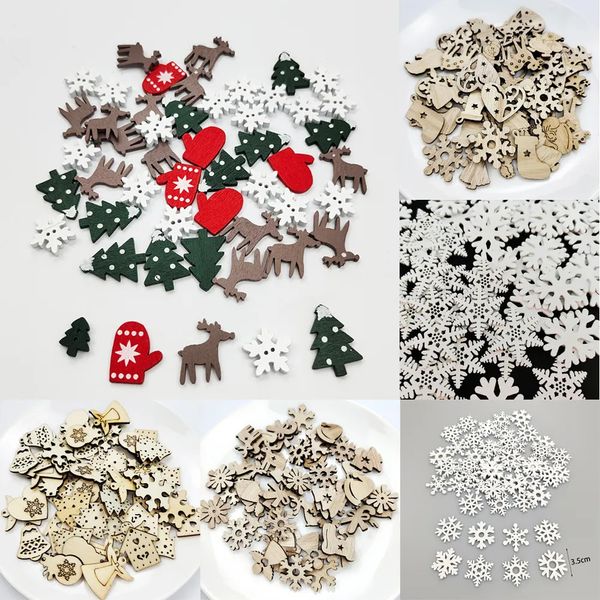 Décorations de noël 50 pièces de décorations en bois décorées de flocons de neige du père noël coupées en tranches, bricolage fait à la main 231110