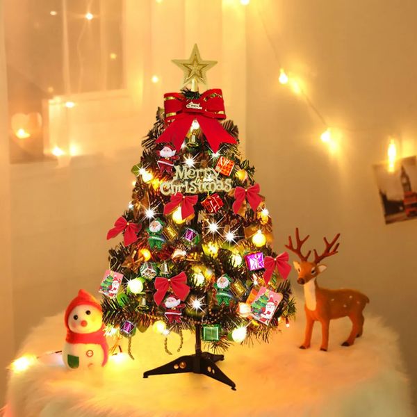 Décorations de Noël 50cm ensemble d'arbre de noël décor de noël avec lumières bureau Mini ornements d'arbre de noël année fête décoration cadeau Navidad 231121